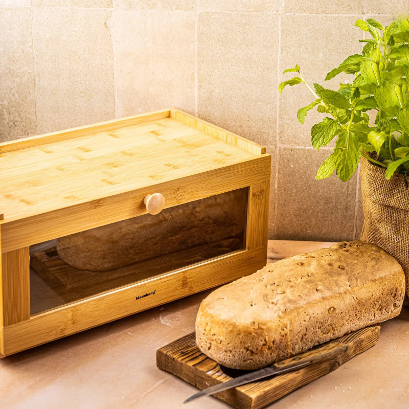 Кутия за хляб Klausberg KB 7924, 40 см, Акрилна предна част, Бамбук, Кафяв