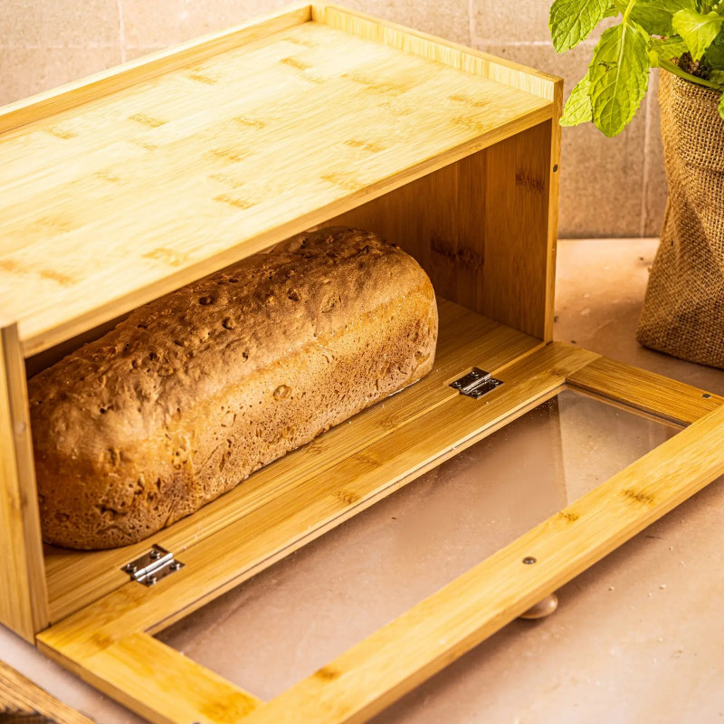 Кутия за хляб Klausberg KB 7924, 40 см, Акрилна предна част, Бамбук, Кафяв