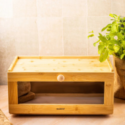 Кутия за хляб Klausberg KB 7924, 40 см, Акрилна предна част, Бамбук, Кафяв