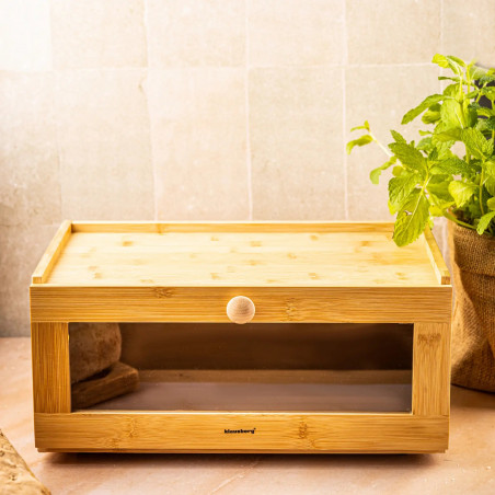 Кутия за хляб Klausberg KB 7924, 40 см, Акрилна предна част, Бамбук, Кафяв