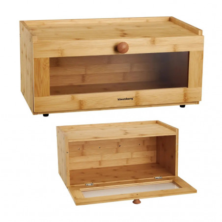 Кутия за хляб Klausberg KB 7924, 40 см, Акрилна предна част, Бамбук, Кафяв