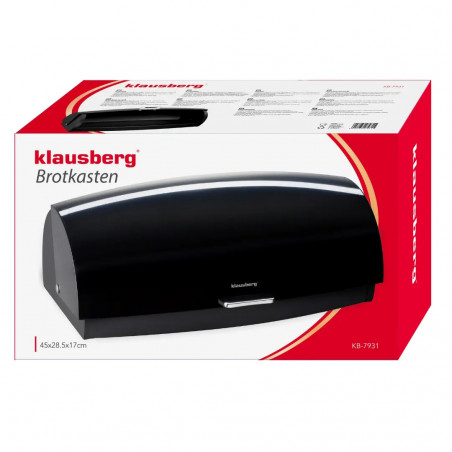 Кутия за хляб Klausberg KB 7931, 45 см, Ергономична дръжка, Метална, Черен