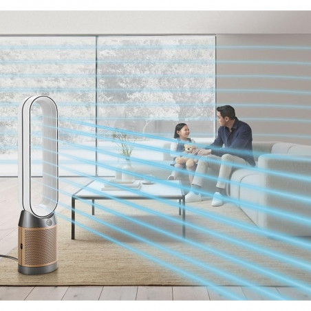 Пречиствател на въздух 3в1 Dyson PC2 De-NOx TP12 Wh/Gd, Охладител, Отоплител, 40W, До 40 м2, 10 скорости, Осцилация, HEPA+К-Carbon, Wi-Fi, LCD, Гласово управление, Бял/златист