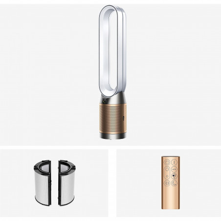Пречиствател на въздух 3в1 Dyson PC2 De-NOx TP12 Wh/Gd, Охладител, Отоплител, 40W, До 40 м2, 10 скорости, Осцилация, HEPA+К-Carbon, Wi-Fi, LCD, Гласово управление, Бял/златист