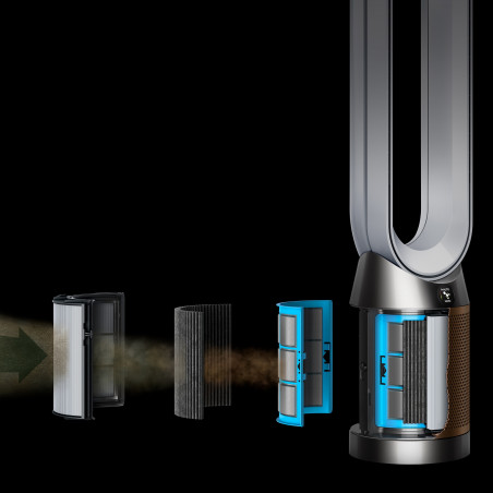 Пречиствател на въздух 3в1 Dyson Cool Formaldehyde™ TP09, Отоплител, Охладител, 40W, До 40 м2, 10 скорости, Осцилация, HEPA, Wi-Fi, LCD, Гласово управление, Бял/златист