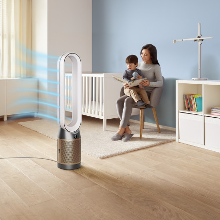 Пречиствател на въздух 3в1 Dyson Cool Formaldehyde™ TP09, Отоплител, Охладител, 40W, До 40 м2, 10 скорости, Осцилация, HEPA, Wi-Fi, LCD, Гласово управление, Бял/златист
