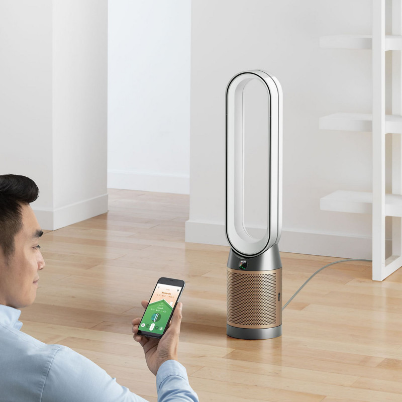 Пречиствател на въздух 3в1 Dyson Cool Formaldehyde™ TP09, Отоплител, Охладител, 40W, До 40 м2, 10 скорости, Осцилация, HEPA, Wi-Fi, LCD, Гласово управление, Бял/златист