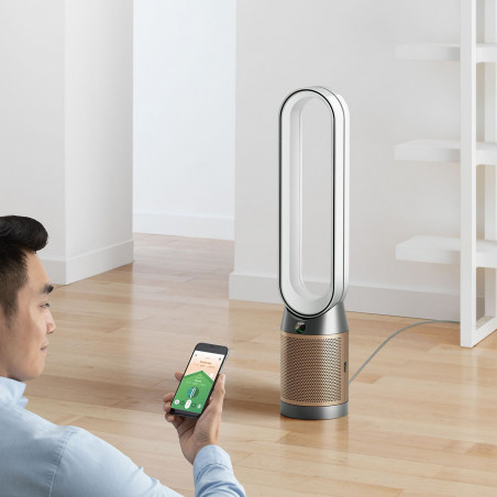 Пречиствател на въздух 3в1 Dyson Cool Formaldehyde™ TP09, Отоплител, Охладител, 40W, До 40 м2, 10 скорости, Осцилация, HEPA, Wi-Fi, LCD, Гласово управление, Бял/златист