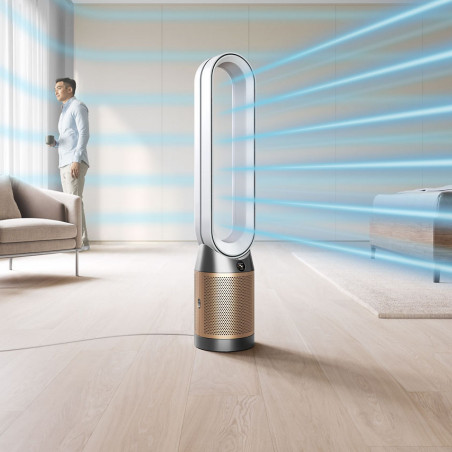 Пречиствател на въздух 3в1 Dyson Cool Formaldehyde™ TP09, Отоплител, Охладител, 40W, До 40 м2, 10 скорости, Осцилация, HEPA, Wi-Fi, LCD, Гласово управление, Бял/златист