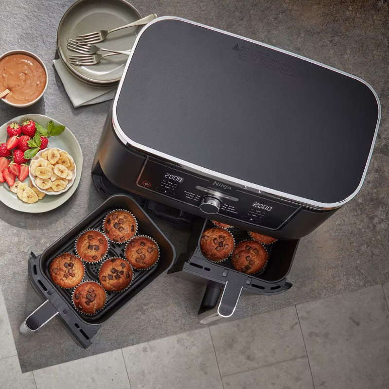 Фритюрник с горещ въздух Ninja AF400EU, 2470W, 9.5 л, 6 програми, 2 независими зони, Черен