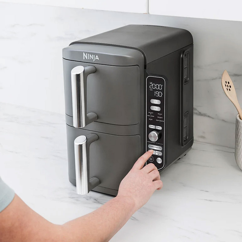 Двоен фритюрник с горещ въздух Ninja SL400EU, 2470W, 9.5 л, 2 кошници, 6 програми, Max Crisp, Функции Sync и Match, Сив