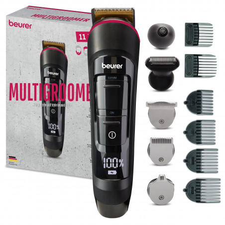Мултифункционална машинка за подстригване Beurer MN9X, 800 mAh, До 90 мин, LED, IPX7, 11 приставки, Бързо зареждане, Черен