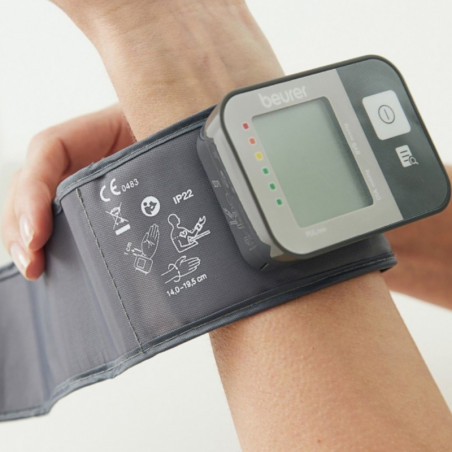 Апарат за кръвно налягане Beurer BC 27, За китка 14-19.5 см, Риск индикатор, Аритмия, Памет, LCD, Дата и час, Сив