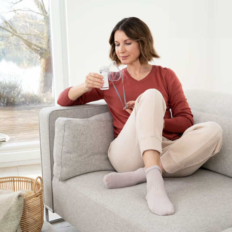 Инхалатор Beurer IH 51, MMAD 3.89 μm, 0.2-0.4 мл/мин, 0.5 bar, 10 мл, USB-C, Бял