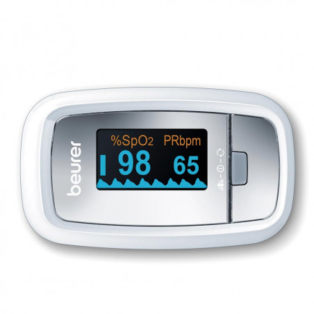 Медицински пулсов оксиметър за пръст Beurer PO 30, SpO₂, Пулс, Безкръвен и безболезнен, TFT, Графично изобразяване, CE, IP22, Сив/бял