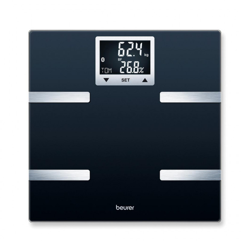 Кантар Beurer BF 720 BT, До 180 кг, 8 функции, Памет, LCD, Големи цифри, Quick Start, Автоматично разпознаване на потребител, Черен
