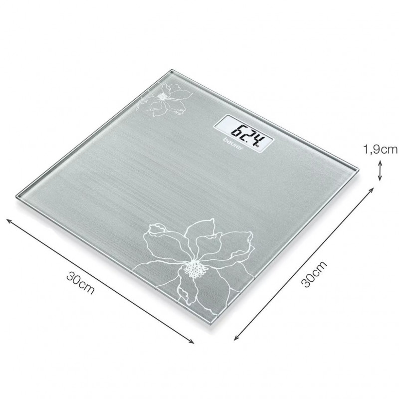 Кантар Beurer GS 10, До 180 кг, Тънък дизайн, Закалено стъкло, Задържане на показанията, LCD, Сив