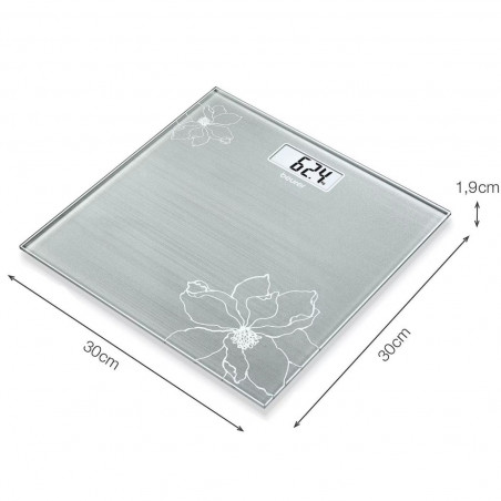 Кантар Beurer GS 10, До 180 кг, Тънък дизайн, Закалено стъкло, Задържане на показанията, LCD, Сив