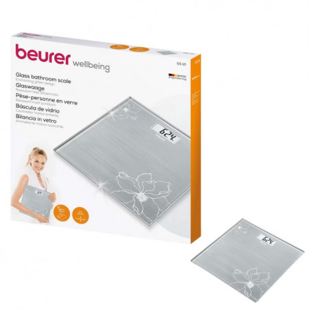 Кантар Beurer GS 10, До 180 кг, Тънък дизайн, Закалено стъкло, Задържане на показанията, LCD, Сив