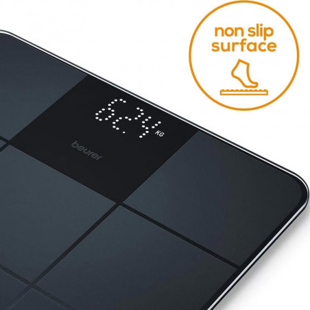 Кантар Beurer GS 235, До 180 кг, Големи цифри, Закалено стъкло, Magic LED, Неплъзгаща повърхност, Черен
