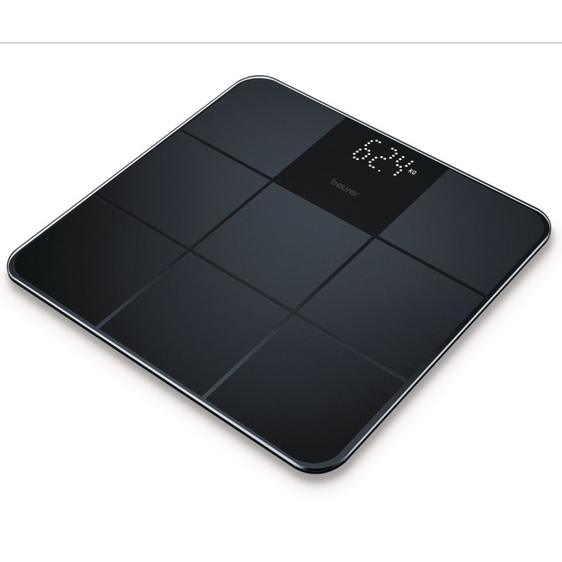 Кантар Beurer GS 235, До 180 кг, Големи цифри, Закалено стъкло, Magic LED, Неплъзгаща повърхност, Черен