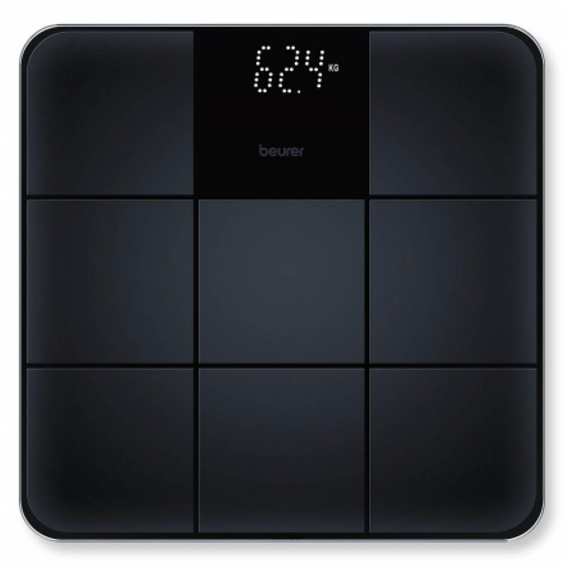 Кантар Beurer GS 235, До 180 кг, Големи цифри, Закалено стъкло, Magic LED, Неплъзгаща повърхност, Черен