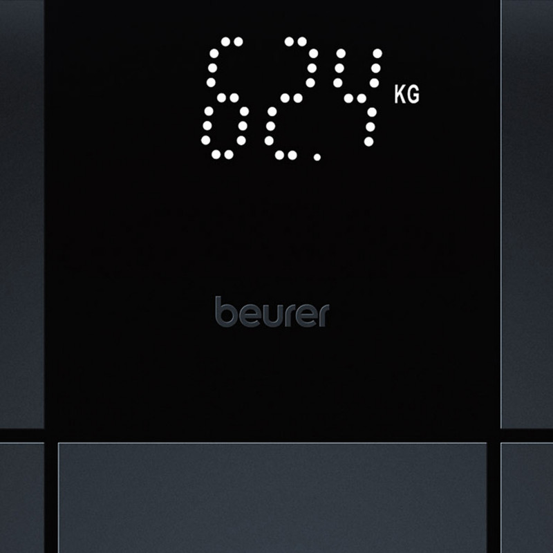 Кантар Beurer GS 235, До 180 кг, Големи цифри, Закалено стъкло, Magic LED, Неплъзгаща повърхност, Черен