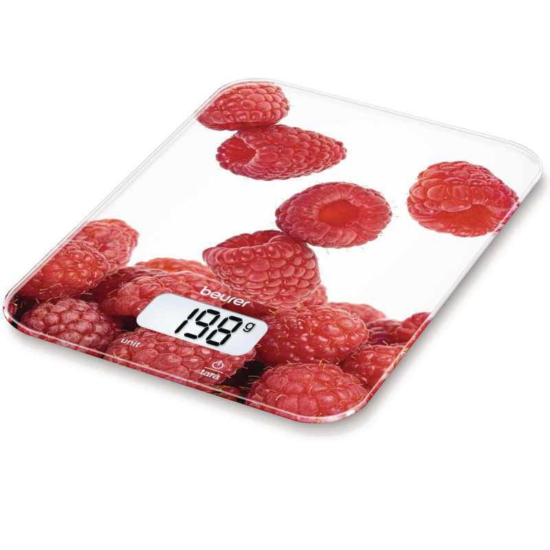 Кухненска везна Beurer KS 19 Berry, До 5 кг, ТАРА, Сензорно управление, LCD, Стъкло, Ултратънка, Червен