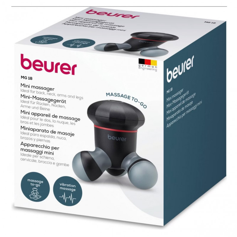 Мини масажор Beurer MG 18, LED осветление, Цяло тяло, Измиващи се части, Черен