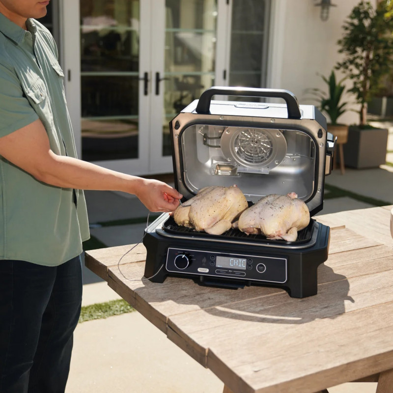 Електрически скара 4в1 Ninja OG850EU, 1700W, 4 програми, 45х29 см, 240C, Керамична плоча, Woodfire технология, IPX4, Черен