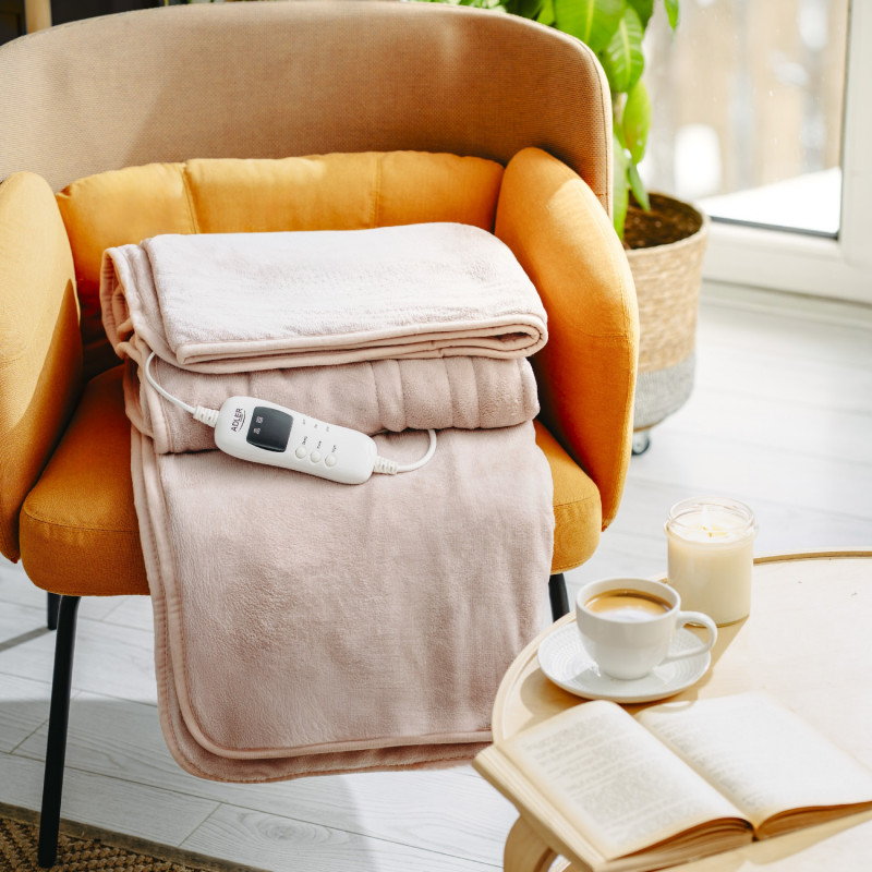 Електрическо одеяло Adler AD 7443, 120W, 160x180 см, LCD контролер, Защита от прегряване, 7 настройки, Таймер, Розов