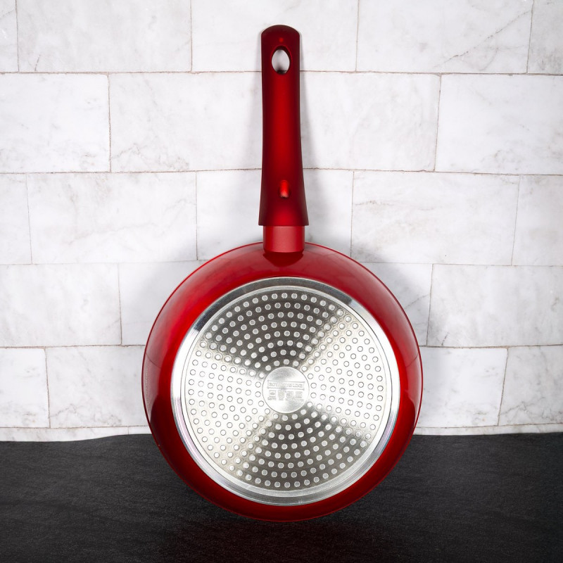 Комплект тенджери и тигани Royalty Line FD10, 10 части, Лят алуминий, Greblon мраморно покритие, Индукция, Червен