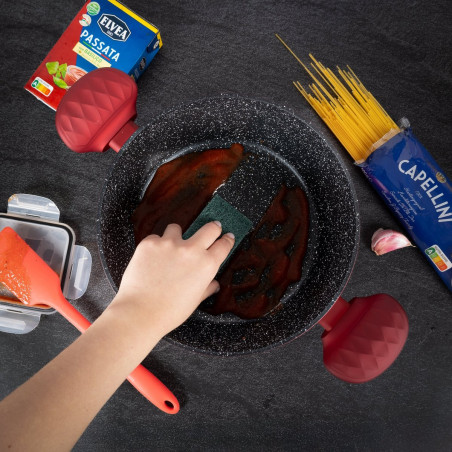 Комплект тенджери и тигани Royalty Line FD10, 10 части, Лят алуминий, Greblon мраморно покритие, Индукция, Червен