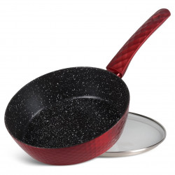 Комплект тенджери и тигани Royalty Line FD10, 10 части, Лят алуминий, Greblon мраморно покритие, Индукция, Червен