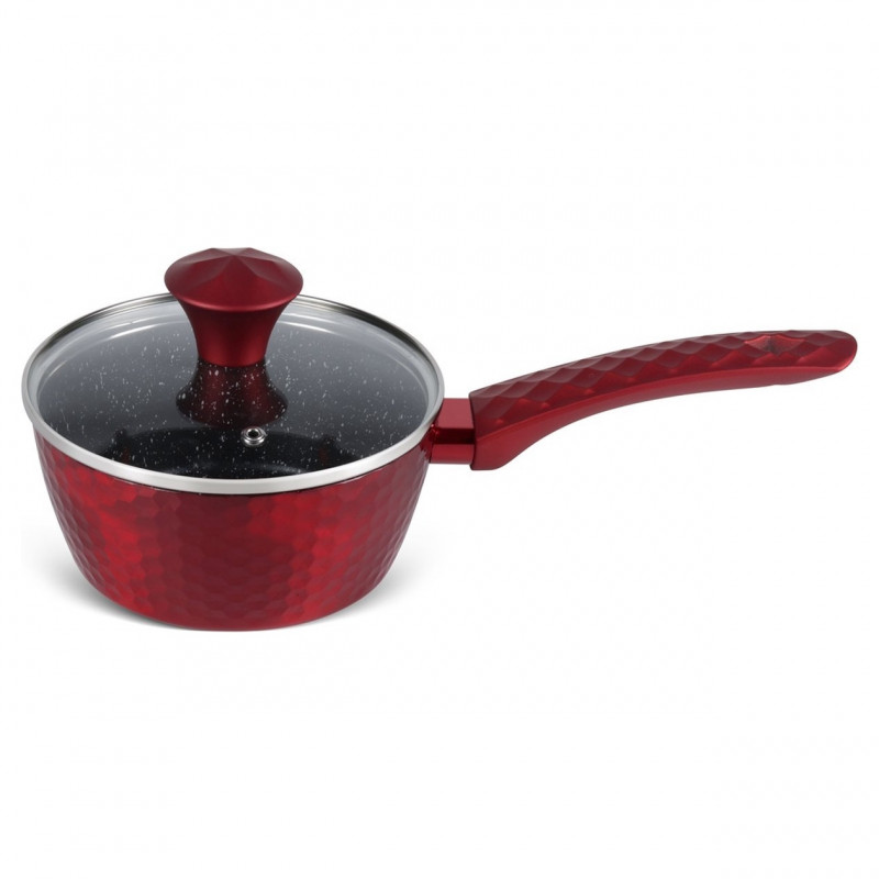 Комплект тенджери и тигани Royalty Line FD10, 10 части, Лят алуминий, Greblon мраморно покритие, Индукция, Червен