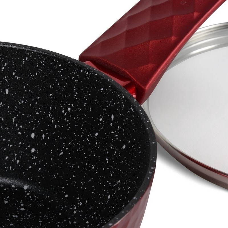 Комплект тенджери и тигани Royalty Line FD10, 10 части, Лят алуминий, Greblon мраморно покритие, Индукция, Червен