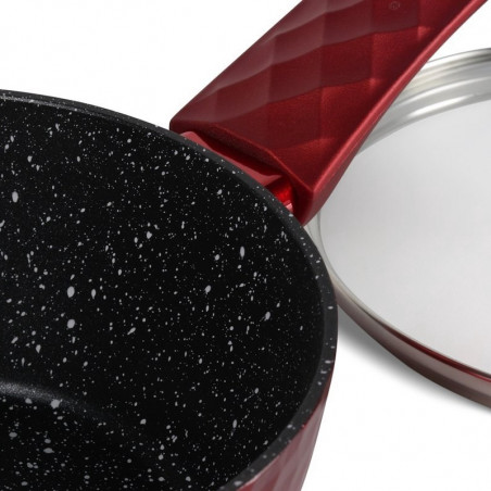 Комплект тенджери и тигани Royalty Line FD10, 10 части, Лят алуминий, Greblon мраморно покритие, Индукция, Червен