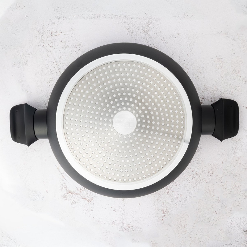 Комплект тенджери и тигани Royalty Line FD10, 10 части, Лят алуминий, Greblon мраморно покритие, Индукция, Черен