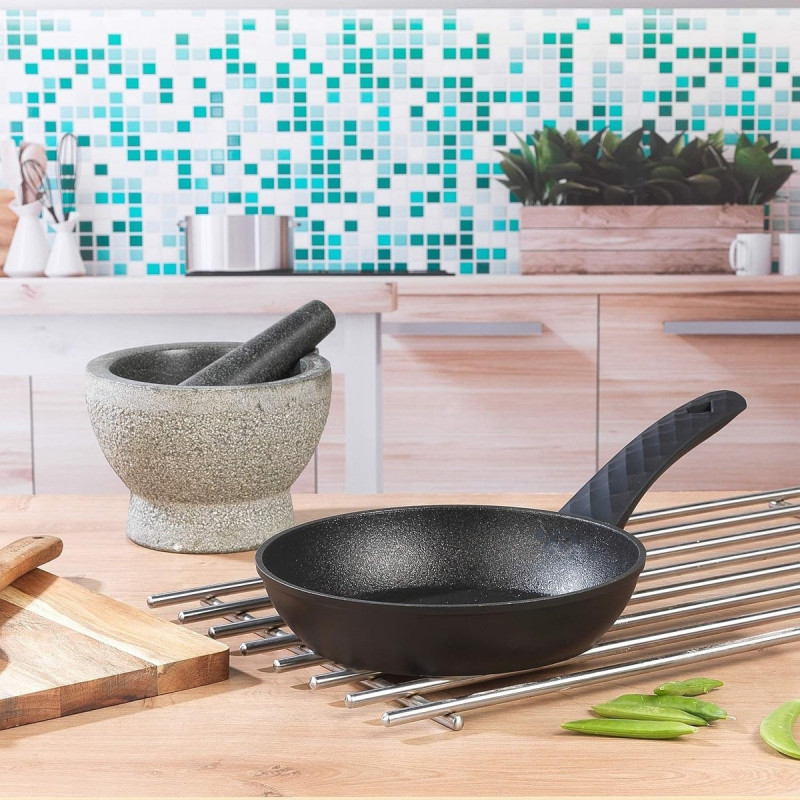 Комплект тенджери и тигани Royalty Line FD10, 10 части, Лят алуминий, Greblon мраморно покритие, Индукция, Черен