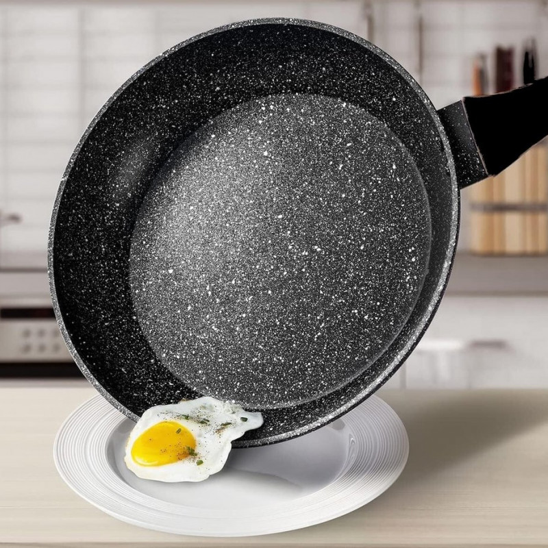 Комплект тенджери и тигани Royalty Line FD10, 10 части, Лят алуминий, Greblon мраморно покритие, Индукция, Черен