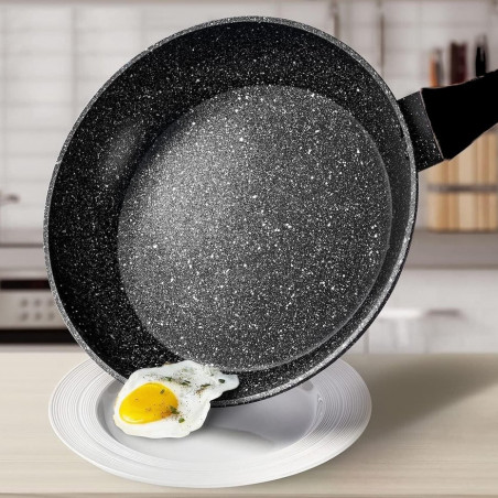 Комплект тенджери и тигани Royalty Line FD10, 10 части, Лят алуминий, Greblon мраморно покритие, Индукция, Черен