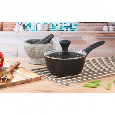 Комплект тенджери и тигани Royalty Line FD10, 10 части, Лят алуминий, Greblon мраморно покритие, Индукция, Черен