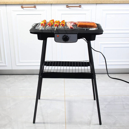 Електрическа скара Royalty Line RL-SBGT2000, 2000W, 38х28 см, Сгъваема стойка, 200C, Термостат, Тава за отцеждане, Черен