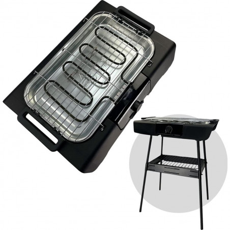 Електрическа скара Royalty Line RL-SBGT2000, 2000W, 38х28 см, Сгъваема стойка, 200C, Термостат, Тава за отцеждане, Черен