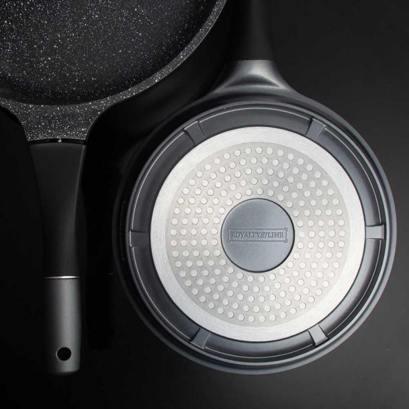 Комплект тенджери и тигани Royalty Line RL-ES1014M Silver, Лят алуминий, 14 части, Мраморно покритие, Сребрист