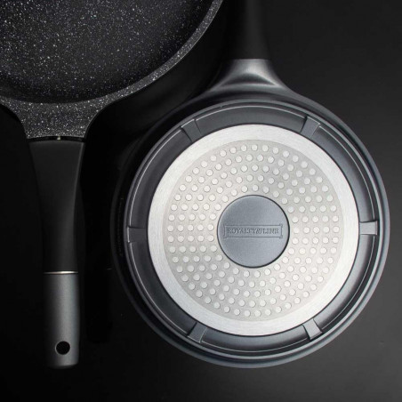 Комплект тенджери и тигани Royalty Line RL-ES1014M Silver, Лят алуминий, 14 части, Мраморно покритие, Сребрист