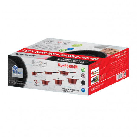 Комплект тенджери и тигани Royalty Line RL-ES1014M Silver, Лят алуминий, 14 части, Мраморно покритие, Сребрист