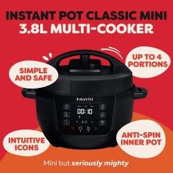 Мултикукър Instant Pot Classic Mini 140800001, 800W, 3.8 л, 7 програми, Favorite бутони, LCD дисплей, Неръждаема стомана, Черен
