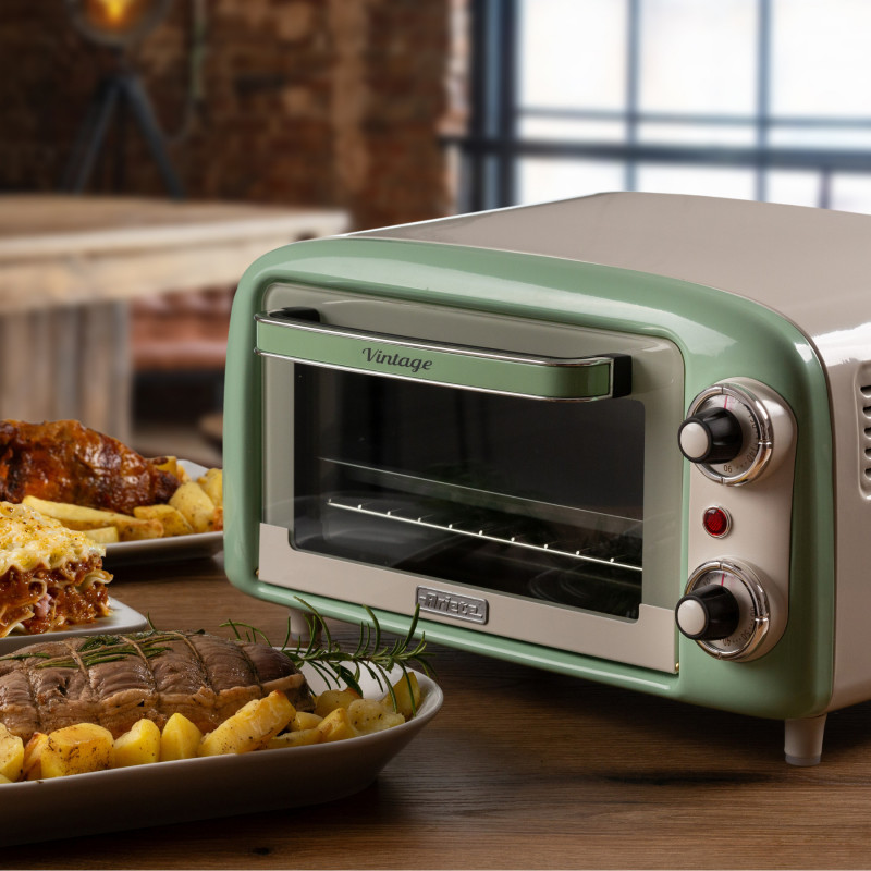 Електрическа фурна Ariete VINTAGE 3919/04, 800W, 10 л, 3 режима, До 230°C, Двойно термо стъкло, Таймер 60 мин, Зелен