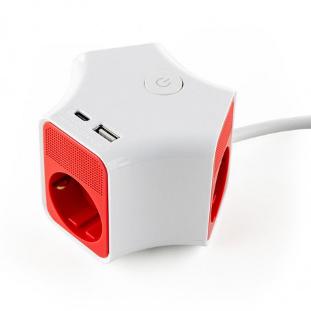 Разклонител с ключ Muhler 1006118, 3680W, 3 гнезда, 2 X USB А+C, 16A, IP20, Бял/оранжев